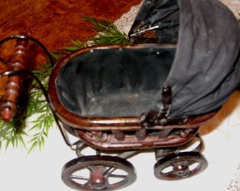 Small Vintage Victorian Buggy, Vintage Baby Carriage, Antique Doll Buggy, Victorian Pram, Antique Baby Buggy