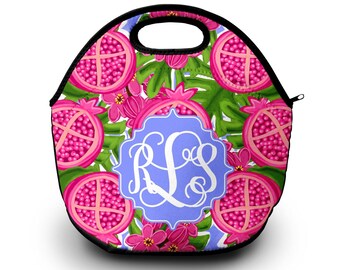 Lunch Box for Woman | Monogram Lunch Box | Neoprene Lunch Box | Lilly Pulitzer Inspired Lunch Box