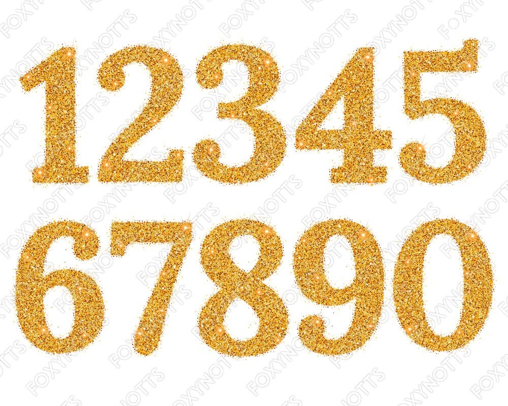 gold glitter numbers symbols clipart font sparkle digital