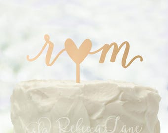 Cake Topper | Lowercase Initials | Heart | Calligraphy | Metallic | Glitter | Wood | Gold | Rose Gold | Custom