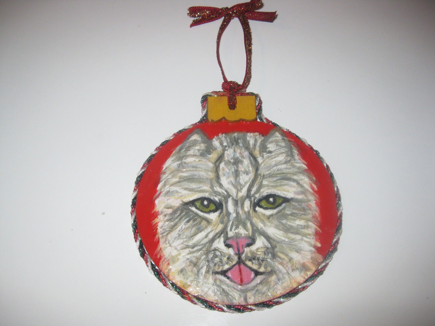 PERSIAN CAT ORNAMENT Free Shipping Handmade Hand Painted Wood