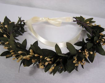 Wedding Hair Halo, Hair Wreath with Preserved Greenery, Rustic Hair Circlet,