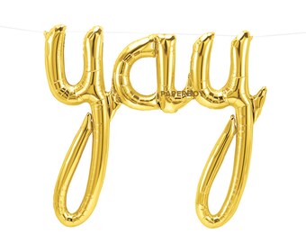 Yay Balloon Script - Gold 45" - ( Mylar Foil YAY Balloons ) - Wedding, Bridal Shower, Bachelorette Party / Kids Birthday / Engagement