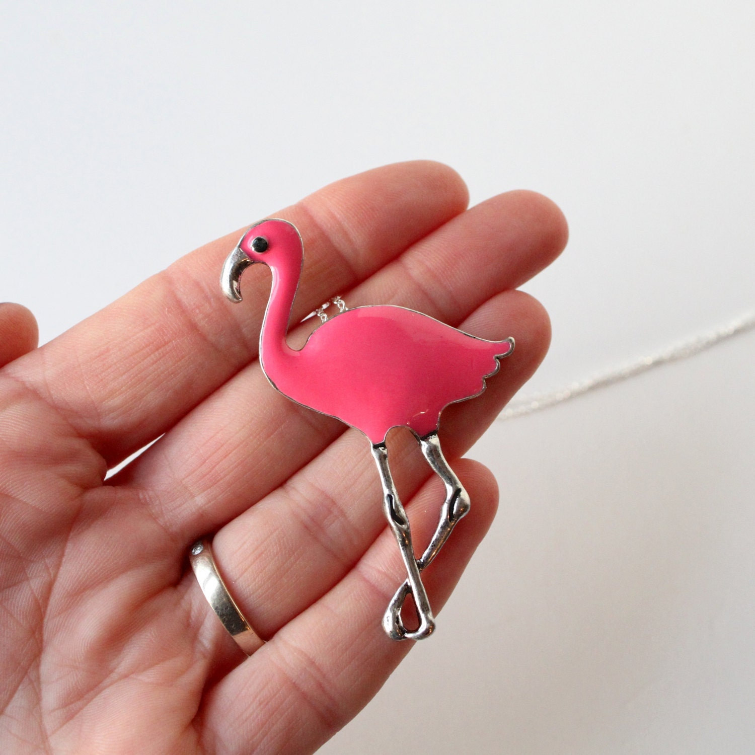 Flamingo Necklace/ Pink Bling Large Flamingo charm necklace/