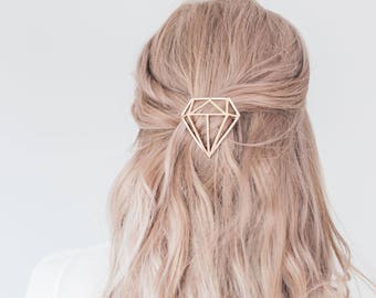 Gold diamond hair clip, Metal Clip, Minimalist Hair Clip, Minimalist Hair Accessory, Geometric Hair Clip, Hair Barrette, Stylish Hair Clip