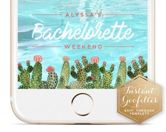 Watercolor Cactus Bachelorette Snapchat Geofilter | Custom Geofilter | Birthday Geofilter | Bridal Shower Geofilter | Instant Geofilter