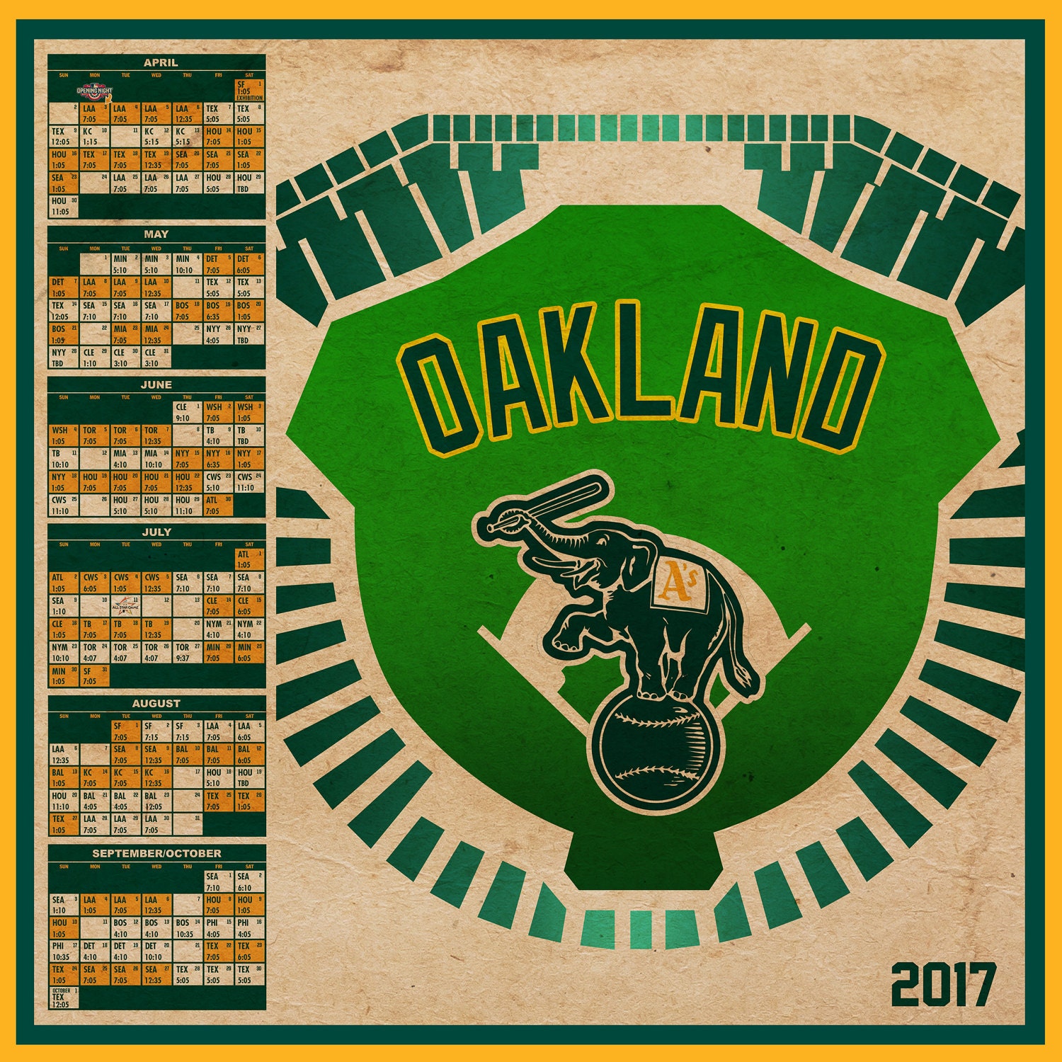 Oakland Athletics 2017 Schedule Print