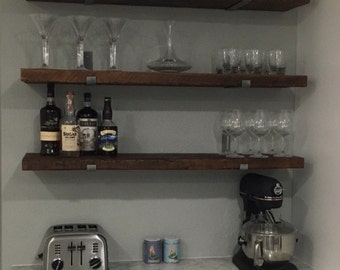 11" DEEP BY....Reclaimed Wood Shelves With 2 Handmade Steel Shelf Brackets