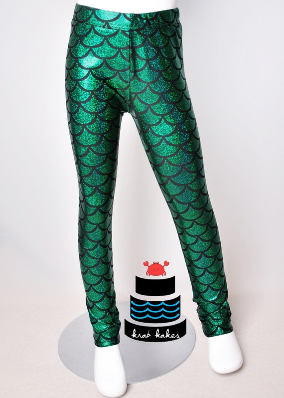 Girls Green Metallic Mermaid Leggings. Baby Leggings. Toddler