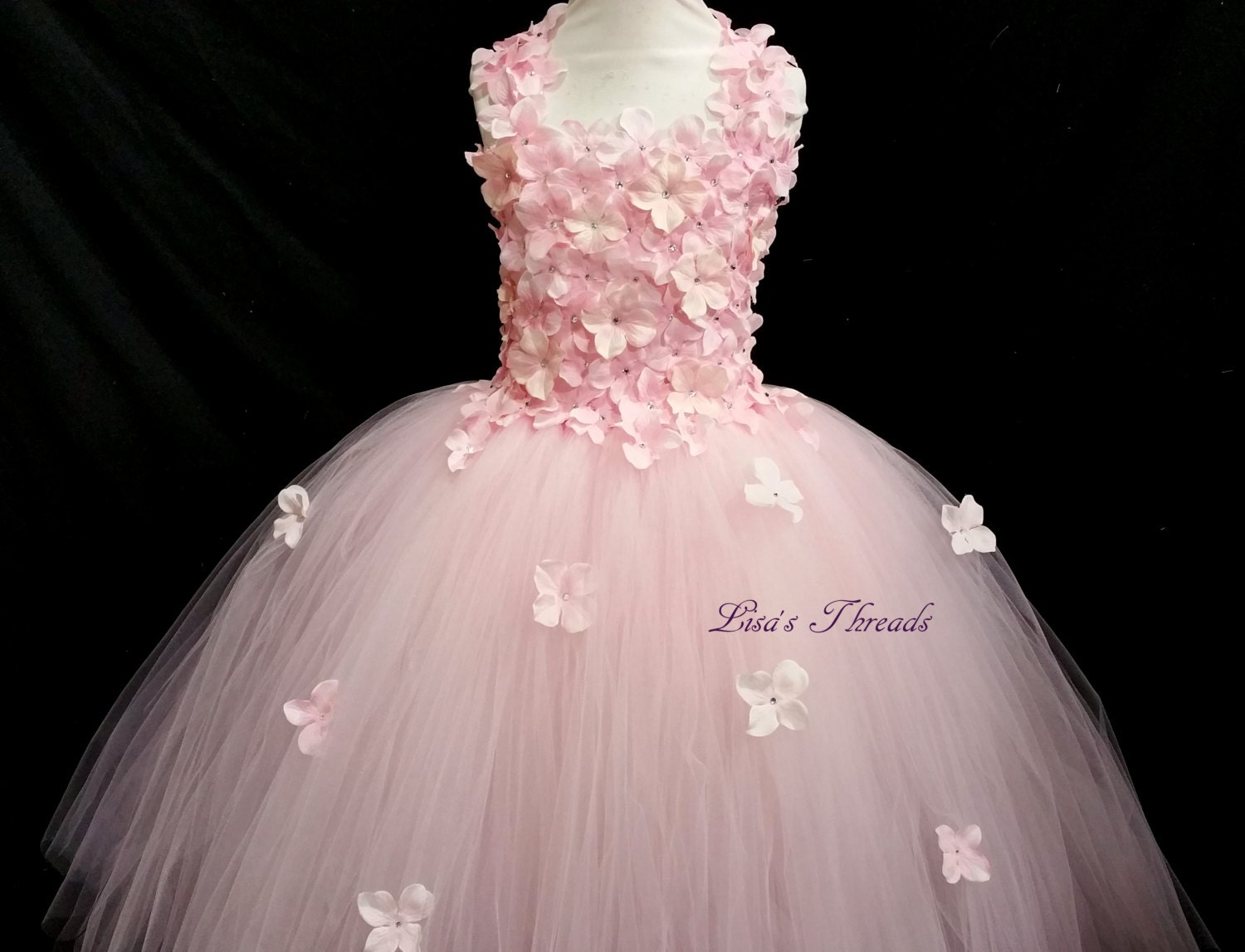 Light Pink flower girl dress/ Pink hydrangea dress by LisasThreads