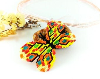 Beaded butterfly necklace Gift for her Necklace butterfly charm Butterfly gift Butterfly art Handmade butterfly jewelry gift for girlfriend