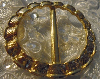 vintage goldtone round patterned belt buckle new 1.75"across