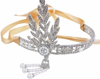 Ready To Post GATSBY HEADPIECE, Vintage style Great Gatsby Daisy Buchanan Headband, GATSBY Headband, Art Deco, 1920's Flapper Headpiece