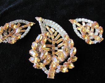 Kramer Rhinestone Leaf pin and earrings
