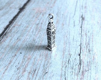8 Big Ben charms 3D antique silver tone - silver Big Ben pendants, London charms, travel charms, Europe charms, world traveler charms, AA12