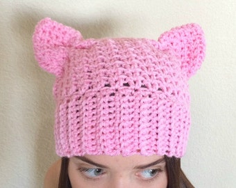 Halloween Costume- Womens Hats- Pink Pussycat Hat- Pink Kitty Hat- Pink Pussyhat- Pink Cat Hat- Cat Hat- Gift for Her- Womens Accessories