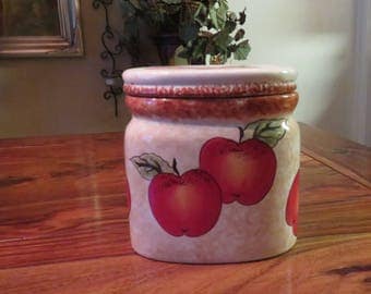 Beautiful Vintage Glazed Ceramic Red Apple Design Smal Canister