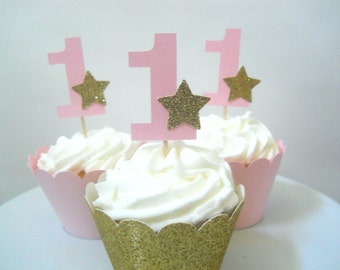 Twinkle Twinkle Little Star First Birthday Decorations Star Cupcake Toppers One Cupcake Toppers Pink Gold Star Cupcake Toppers Pink Gold