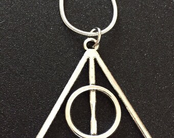 Deathly Hallows Necklace Silver Deathly Hallows Charm Pendant on 20" snake chain Wizard Hogwarts Harry Potterhead Gift Fandom
