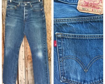 Vintage Levis 501/ 90's button fly 501 Levis jeans / waist 33 / inseam 31.5/ naturally distressed /red tab/5 pocket / wpl-423/ vintage denim