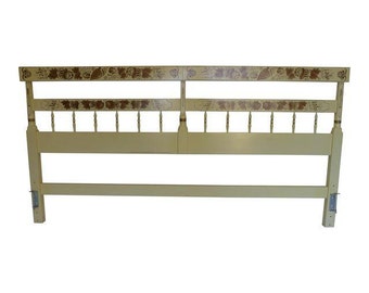 SALE! Org 595.00 Cottage Style "Hitchcock " Cream and Gold Stencil King Size Headboard 80"LX 2.5"WX41"H