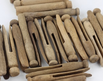 Vintage Old Wooden Clothespins Set Of 6
