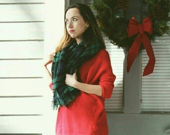 Monogram Blanket Scarf - Plaid Blanket Scarf - Oversized Plaid Scarf - Girlfriend Christmas Gift - Female Holiday Gift