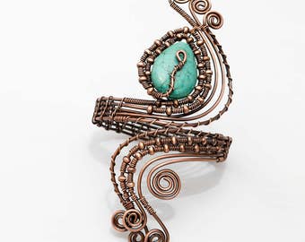 Antique Copper Wire wrapped forearm cuff ,bracelet. Handmade bracelet cuff,boho design, Blue Magnesite Antique copper wire wrapped jewelry-