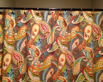 SHOWER CURTAIN Covington Paisley Whimsical Print 72" x 72" (standard shower curtain) ; shower stall (35" x 72"), valance (54" x 16").