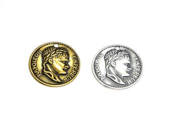 2x Trinity Brass Coin Charm, Coin Pendant 16 mm - Antique Gold or Antique Silver