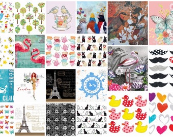 Paper Napkins for Decoupage SET of 5 MIX DESIGNS.