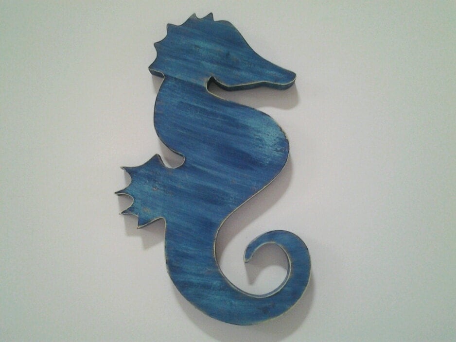 wooden seahorse wall art distressed nautical decor beach