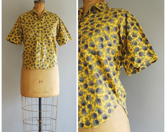 Blue Rose blouse • 1950s cotton top