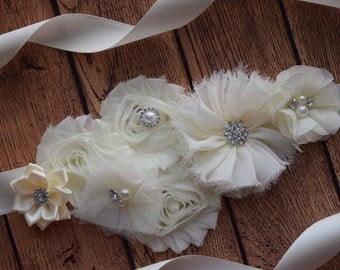 Flower Sash, Ivory Sash , flower Belt, maternity sash, wedding sash, maternity sash girl, flower girl sash
