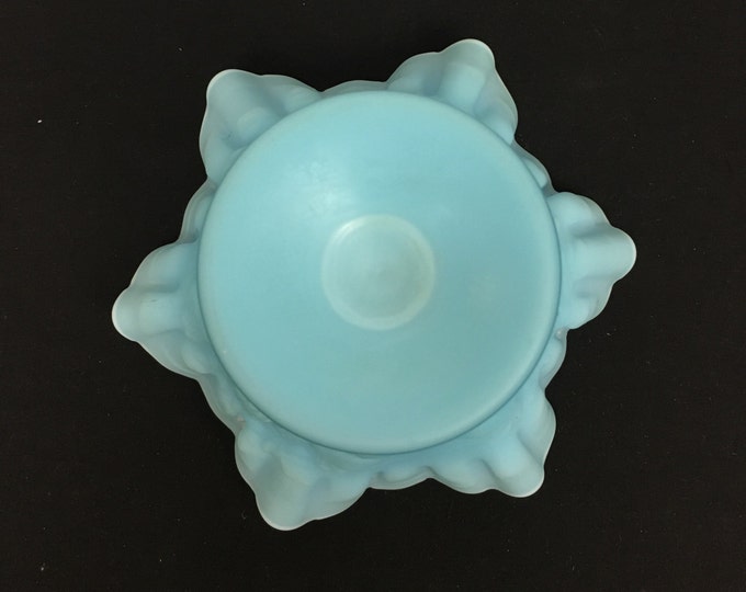 Storewide 25% Off SALE Vintage Westmoreland Blue Milk Glass Ruffled Centerpiece Bowl Featuring Raised Grape Pattern Design