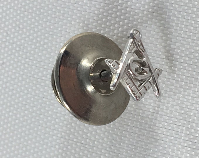 Storewide 25% Off SALE Vintage 14k White Gold Masonic Member's Commemorative Lapel Pin Featuring Masonic Square And Compass