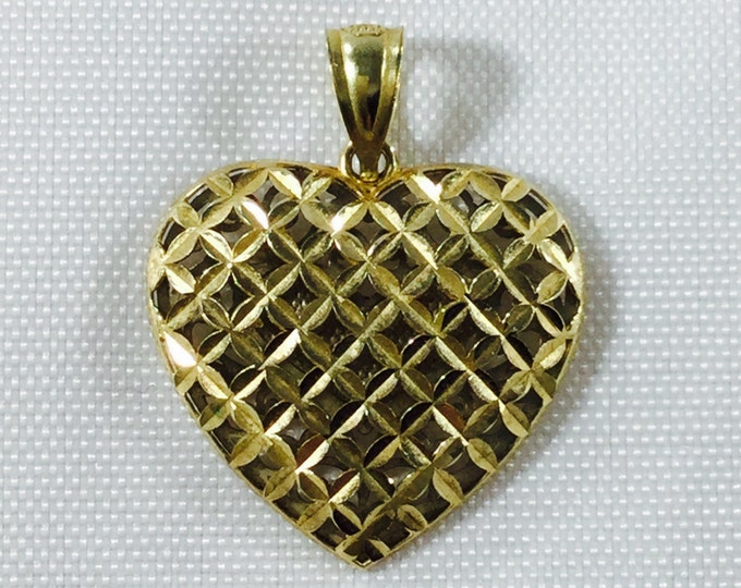 Storewide 25% Off SALE Vintage 10k Gold Filigree Heart Designer Necklace Pendant Featuring Unique Double Sided Design