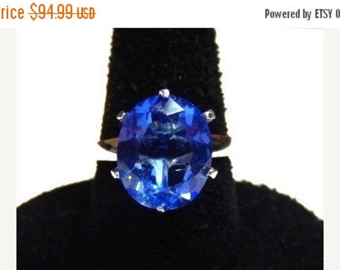 Storewide 25% Off SALE Vintage Sterling Silver Faceted Blue Stone Solitaire Designer Ring Featuring Elegant Oversized Design