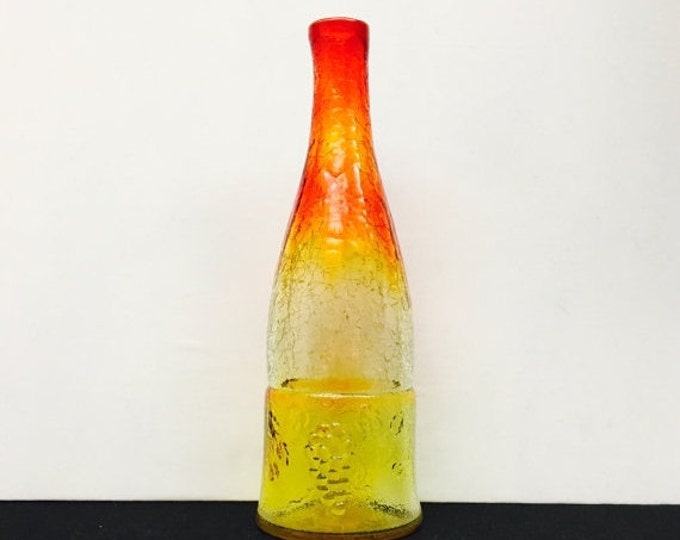Storewide 25% Off SALE Vintage Amberina Grape Patterned Crackle Art Glass Beverage Wine Carafe Featuring Classic Mid-Century Design