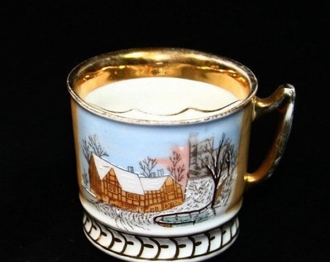 Storewide 25% Off SALE Vintage Hand Painted Gentleman's Porcelain Shaving Cup With Resting Spout Featuring Old World Landscape Scene