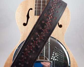 Mandolin/Ukulele Strap, Hand-tooled Leather, Adjustable, Original Design