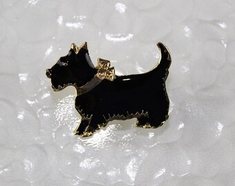 Black Enamel Scottie Dog Vingate Brooch Pin, J220