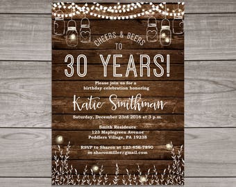 BBQ Birthday Invitation - Cheers to 30 Years - 40th Birthday Invitation - Rustic Birthday Party Invitation - Adult Birthday - Birthday-106