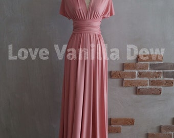 Bridesmaid Dress Infinity Dress Rose Pink Floor Length Maxi Wrap Convertible Dress Wedding Dress