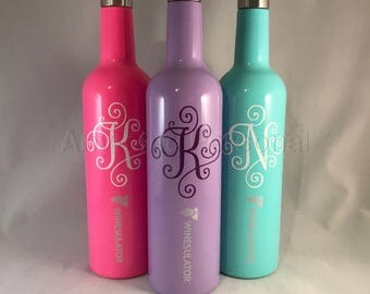 Monogrammed Winesulator, Personalized Stainless Steel Wine Bottle, Initial Stainless Steel Wine Bottle, Monogram Gift, Wine Bottle
