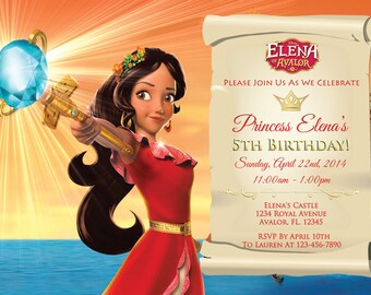 Elena of Avalor Invitation - Elena of Avalor Birthday Invitation - 5x7 or 4x6 - Custom, Personalized Digital File,Princess Elena, Printable