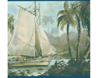 Navy Blue Sailboat TG2110 Wallpaper Border
