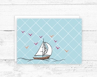 Hand Drawn Notecard - Blank Notecard - Sailboat Notecard - Illustrated Stationary