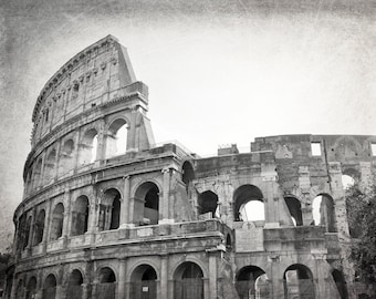 Colosseum, Rome Photography, Black and White Photography, Roman Ruins, Travel Photography, Italy, Europe, Architecture, Wall Art, Home Decor