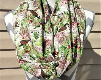 Christmas Scarves, Birds Scarf, Neck Scarf, Infinity Scarf, Womens Scarves, Fashion Scarves, Loop Scarf, Circle Scarf, Ladies Clothing,